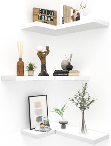 Floating Corner Shelves Wall Mounted with Invisible Brackets Set of 3