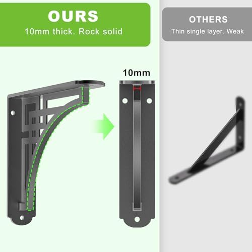 Dolibest 8 Inch Heavy Duty Shelf Brackets, 5MM Thickness L- Bracket , Metal Floating Shelf Bracket, Wall Shelf Bracket &