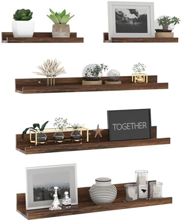 Giftgarden 24 Inch Wall Mounted Floating Shelves Set of 5, Rustic Wood Wall Shelves for Bathroom, Bedroom, Kitchen, Livi