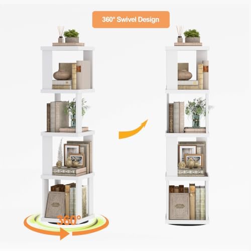 TUTOTAK 5-Tier 360°Rotating Bookshelf, Narrow Book Shelf, Corner Bookcase