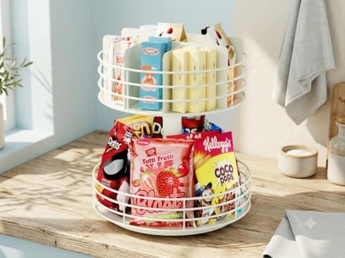 Snack Organizer - Versatile Snack Storage 2 Tier Lazy Susan with Convenient Grab-and-Go Design, Metal Snack Holder for H