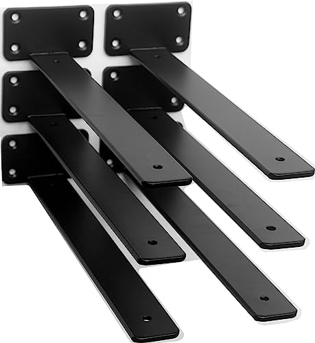 6 Pack - 12 inch Black Hidden L Shelf Bracket (1/5 Inch Thicked) Iron Floating Shelf Brackets Rustic Industrial Metal Br