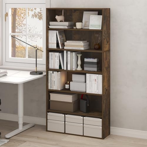 Furinno PASIR Book Shelf, 6-Tier Bookshelf with Open Storage Shelf, Standing Bookcase, 9.4 x 31.5 x 63, Easy Assembly, f