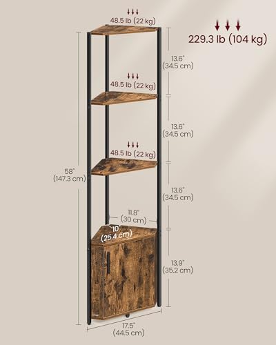 VASAGLE Corner Shelf with Cabinet, 5-Tier Freestanding Bookshelf
