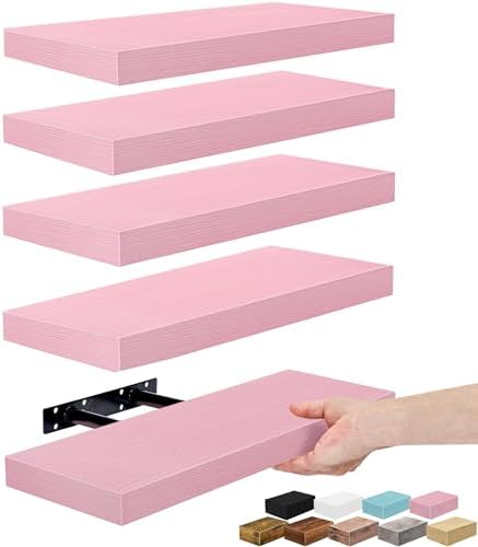Sorbus 16 Inch Floating Shelves for Wall (5 Pack, Pink)
