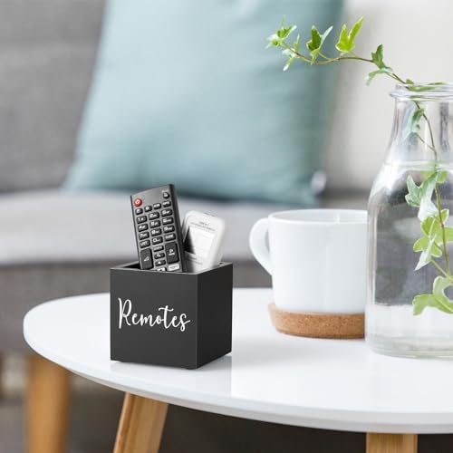 DRASTAR Remote Control Holder, Wood TV Remote Holder, Remote Storage Caddy, Remote Control Organizer (Black, 1 Slot)