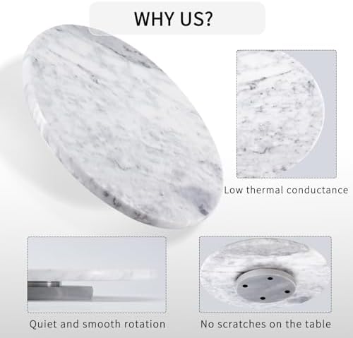 12" Mable Lazy Susan, 100% Natural Marble Round Tray with Silent Rotating, Kitchen Turntable Storage Turner Revolving Ca