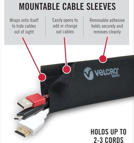 VELCRO Brand Complete Desk Cable Management Kit | 8in Mountable Cable Sleeve 2pk + 150pk Reusable Cable Ties + Desk & Ni