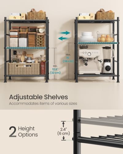 SONGMICS 3-Tier Storage Shelf, Steel Shelving Unit, 11.8 x 15.7 x 30.5 Inch