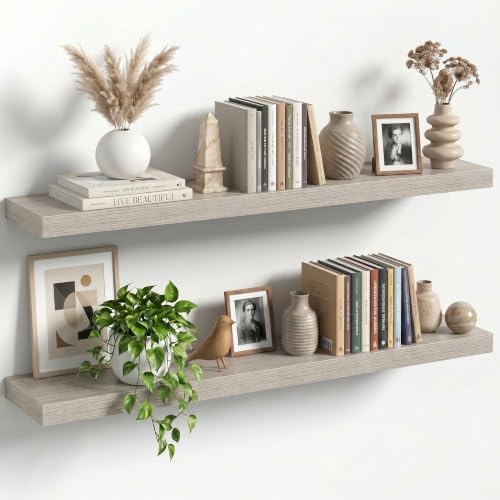 40" Floating Shelves for Wall, Set of 2, 8" Deep, 1.5" Thick, Gray