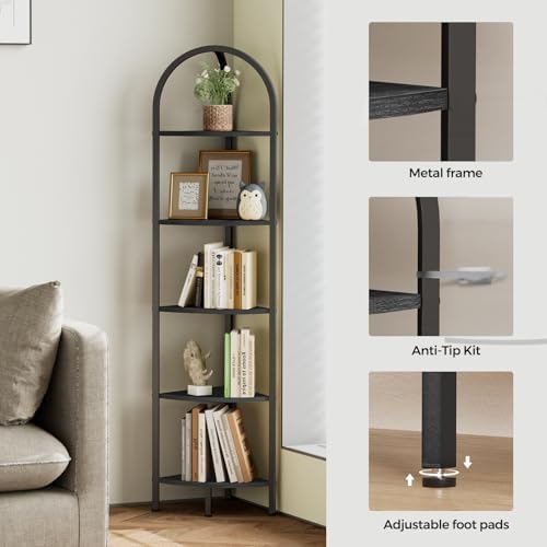 Homhedy 5-Tier Arched Corner Shelf Stand, Wall Corner Bookshelf