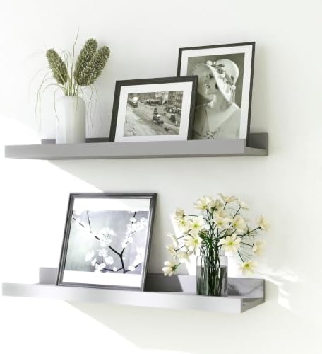 Grey Floating Shelves for Wall Decor, 16 in Shelf with Lip Set of 2