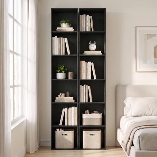 6 Cube Storage Organizer, 6 Tier Tall Narrow Bookshelf, Black Cube Shelf