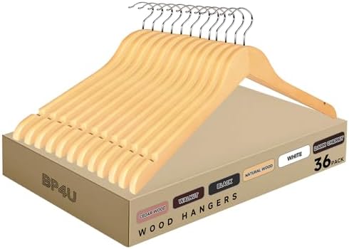 Wooden Top Hangers with 360° Swivel Hook, Natural Wood, 36-Pack