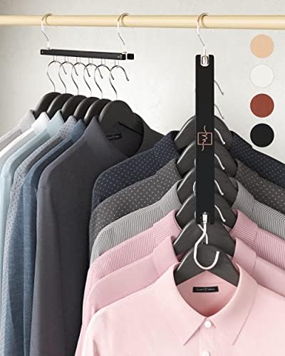 MORALVE Space Saving Hangers for Closet – 4 Pack European Beechwood 6-Tier Shirt Organizer with 360° Swivel Hook – Colla