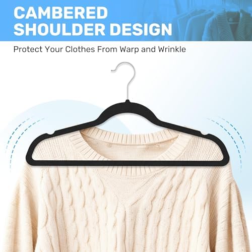 Simple Deluxe 30 Pack Velvet Hangers, 360° Swivel Hooks, Heavy Duty Non-Slip Clothes Hangers with Shoulder Notches, Black