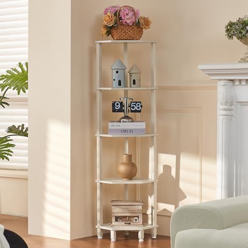 YUFAM 5-Tier Corner Shelf, Grey White