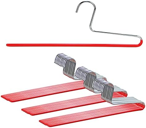 Mawa by Reston Lloyd Non-Slip Space Saving Clothes Hanger with Single Rod for Pants, Style KH/1, Set of 30, Red