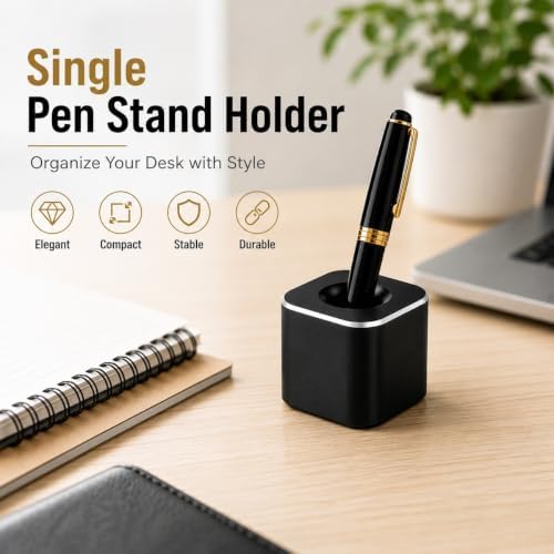 Coideal Single Pen Holder for Desk, Aluminum Fountain Pen Stand, Black