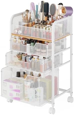 Makeup Cart Organizer, Rolling Vanity Storage, Skincare Organizer, White
