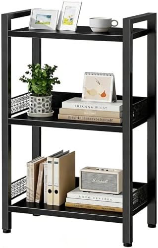 3-Tier Book Shelf, Bookcase with a Back Panel, Storage Shelves for Bedroom, Living Room & Home Storage (Black)