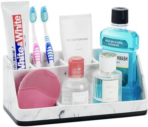 Bathroom Sink Organizer, Toothbrush Holder for Bathroom Counter, White