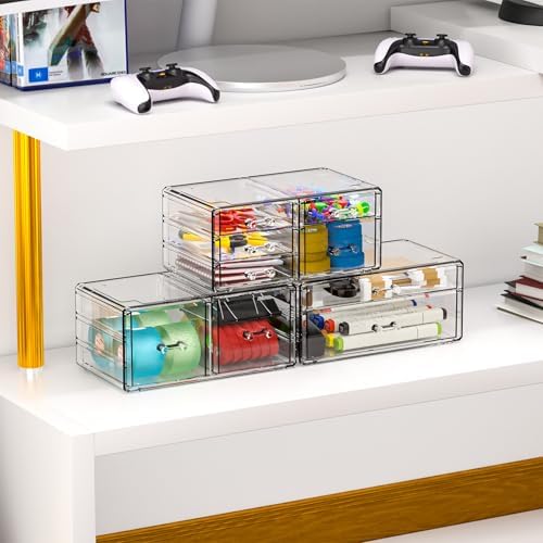 Cq acrylic Clear Stackable Storage Drawers,Plastic Makeup Organizer and Bathroom Storage Bins WIth 9 Drawers For Make up