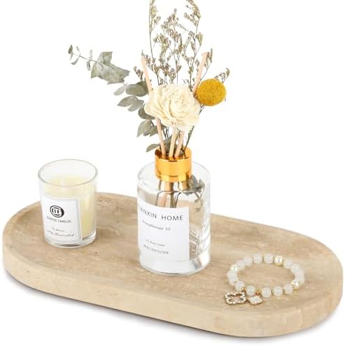 Natural Travertine Vanity Tray - Decorative Stone Marble Tray for Bathroom Countertop, Elegant Organizer for Home Decor,