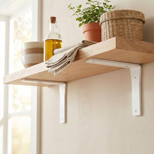 4 Pack Heavy Duty White Shelf Brackets 12 Inch by Balin Designs – Decorative L Bracket for Shelves, Metal Shelf Support 