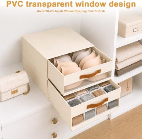 Minimalist Home DIY Underwear Drawer Organizer-Dustproof Sock Organizer with 6pcs Drawer Divider Adjustable Cream White 