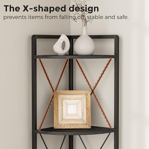 6 Tier Corner Shelf Stand, 78" H Tall Corner Bookshelf, Black