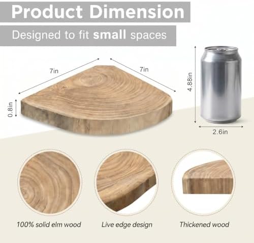 3 Pcs Corner Floating Shelves for Wall Solid Wood 7 Inch (Wooden)
