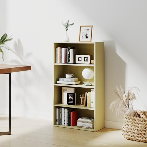 Four-Tier Living Room Bookshelf, Small Bookcase with 3 Shelves for Small Spaces, Standing Display Bookshelf with Storage