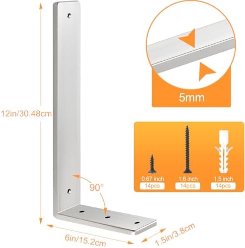 Floating Shelf Bracket Stainless Steel 12 Inch, 8 Pack Heavy Duty Shelf Brackets, Wall Shelf Bracket for DIY Decorative 