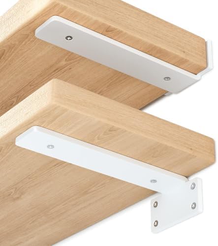 Floating Shelf Brackets 8 Inch 6 Pack, Hidden L Brackets for Shelves White