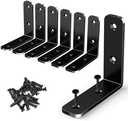 YUMORE 65mm L Corner Brace, Heavy Duty 90° Bracket, Black, 6 Pcs