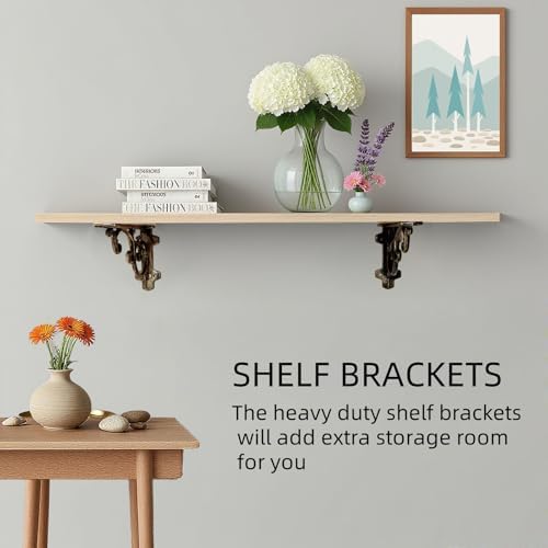 Heavy Duty 8.1"x4.4" Vintage Brackets for Floating Shelves & Kitchen Storage, 8 inch Cast Iron Shelf Brackets - Industri