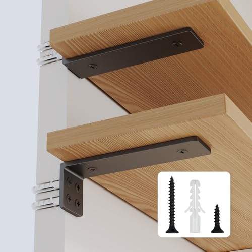 Shelf Brackets 6 inch, Heavy Duty Shelf Bracket 8 Pack L Brackets Black Metal Wall Bracket for Shelves Support Bracket w
