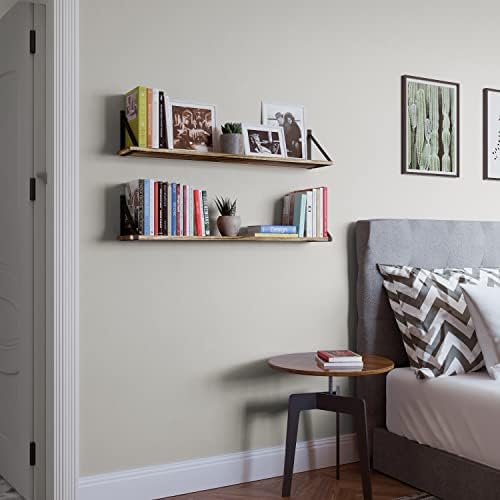 Wallniture Bora 36 Inch Large Floating Shelves for Wall, Floating Bookshelf, Plant Shelf Set of 2, Burned Wood Wall Shel