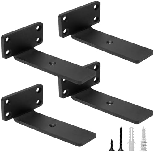 HITOMEN Heavy Duty Floating Shelf Brackets, 5-Inch (1/5'' Thick) Hidden Shelves Hardware, Iron L Brackets, Rustic Indust