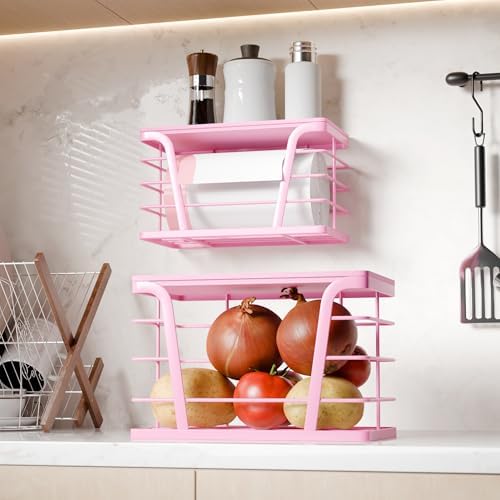 TIDIIABODE 2 Pack Pink Trash Bag Holder - Stackable Garbage Bag Dispenser with Bamboo Top, Kitchen Accessories & Decor, 