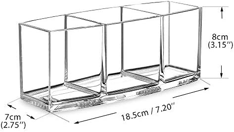 Hekyip Cosmetic case Clear Makeup Brush Holder, 3 Slot Acrylic Cosmetic Brushes Storage, Eyeliners Eyebrow Pencil Displa