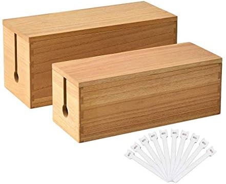 KIRIGEN Wooden Cable Management Box Set of 2, Cord Organizer, Natural