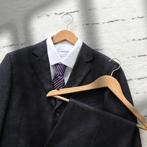 TOPIA Premium Wooden Hangers with Extra Thick Hook and Non Slip Pants Bar, Luxury Suit Hangers for Closet with Notches for Shirts - 16 Pack - CT01N
