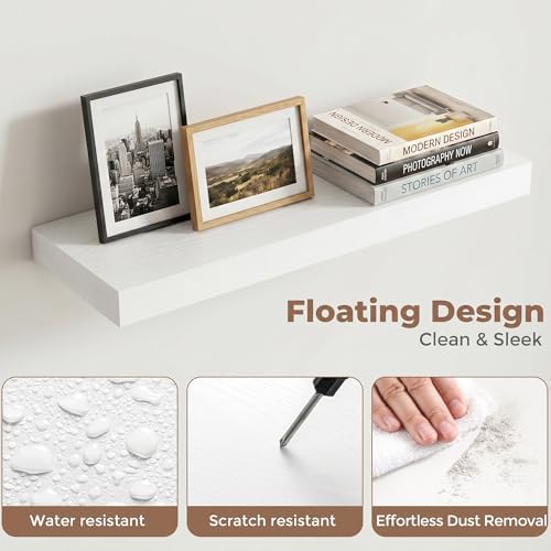 20 Inch Floating Shelves for Wall, 6.5"D Wood Storage Shelves, White Finish