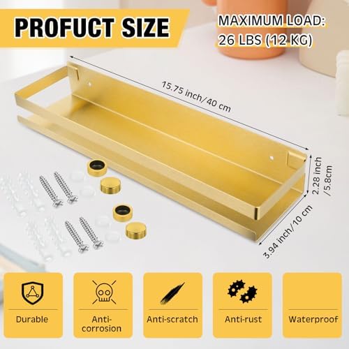 Lallisa 2 Pieces Stainless Steel Shelf Bathroom Shower Floating Shelves Wall Mounted Shower Caddy Basket Shelf Storage O