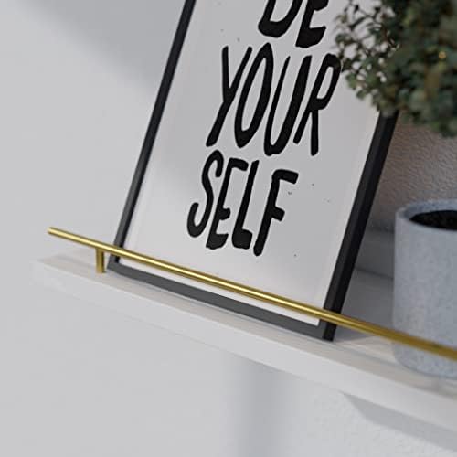 WOPITUES Floating Shelves 24 inch with Gold Metal Guardrail, Shelves for Wall Decor Set of 3, Wall Shelves for Bedroom, 