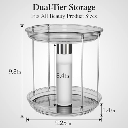 Delamu 2 Tier Rotating Makeup Organizer for Vanity, Skincare Organizer for Bathroom Counter, Spinning Perfume Organizer 