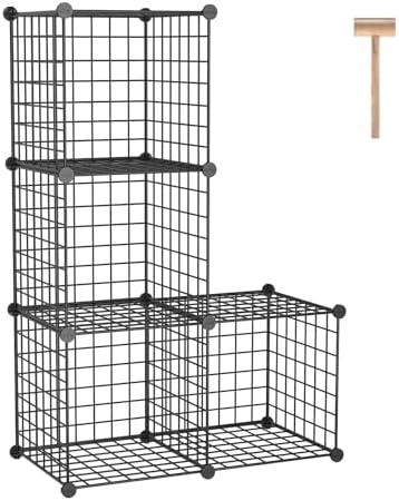 C&AHOME Wire Cube Storage,4-Cube Storage Organizer Metal, Wire Grids, Black