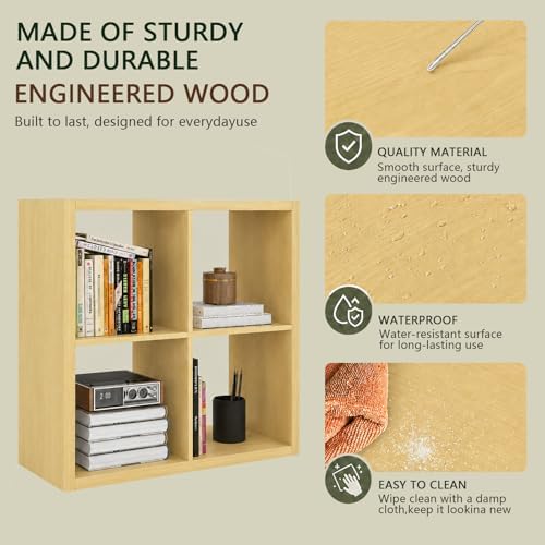 CTESNE【Wooden 4 Cube Storage Organizer Shelf with Anti-Tipping Kits, Horizontal and Vertical Dual-use Standing Open Book